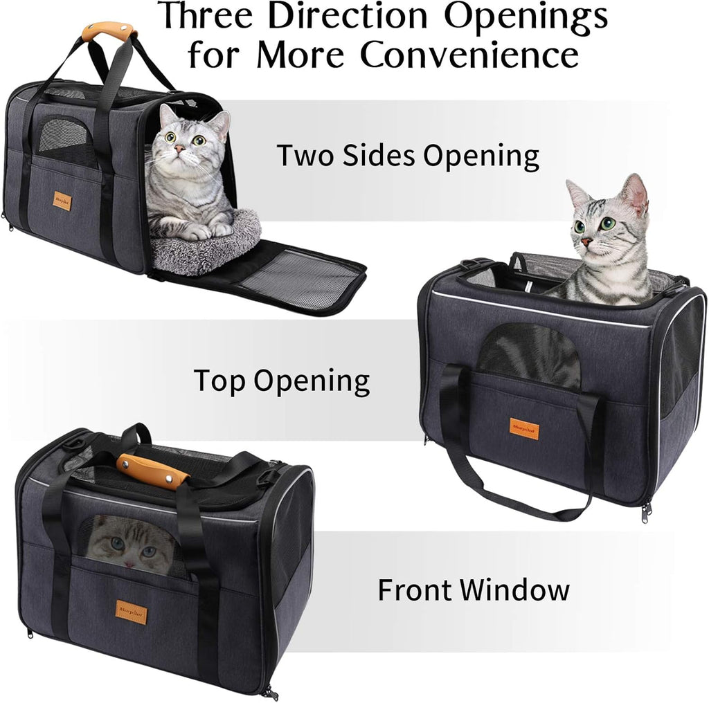 Ultimate Grey Cat Carrier: Portable Soft-Sided Travel Bag for Cats and Small Dogs - Airline Approved with Shoulder Strap, Removable Mat, and Folding Pet Bowl