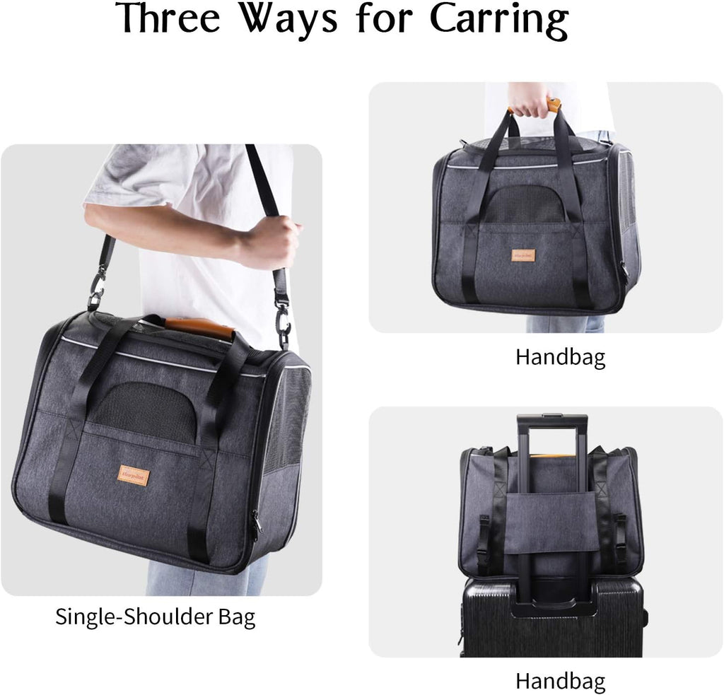Ultimate Grey Cat Carrier: Portable Soft-Sided Travel Bag for Cats and Small Dogs - Airline Approved with Shoulder Strap, Removable Mat, and Folding Pet Bowl