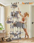 Ultimate Cat Tree Tower - 206 cm with 13 Scratching Posts, 2 Platforms, 2 Cozy Kennels, Basket, Hammock & Pompoms for Endless Playtime