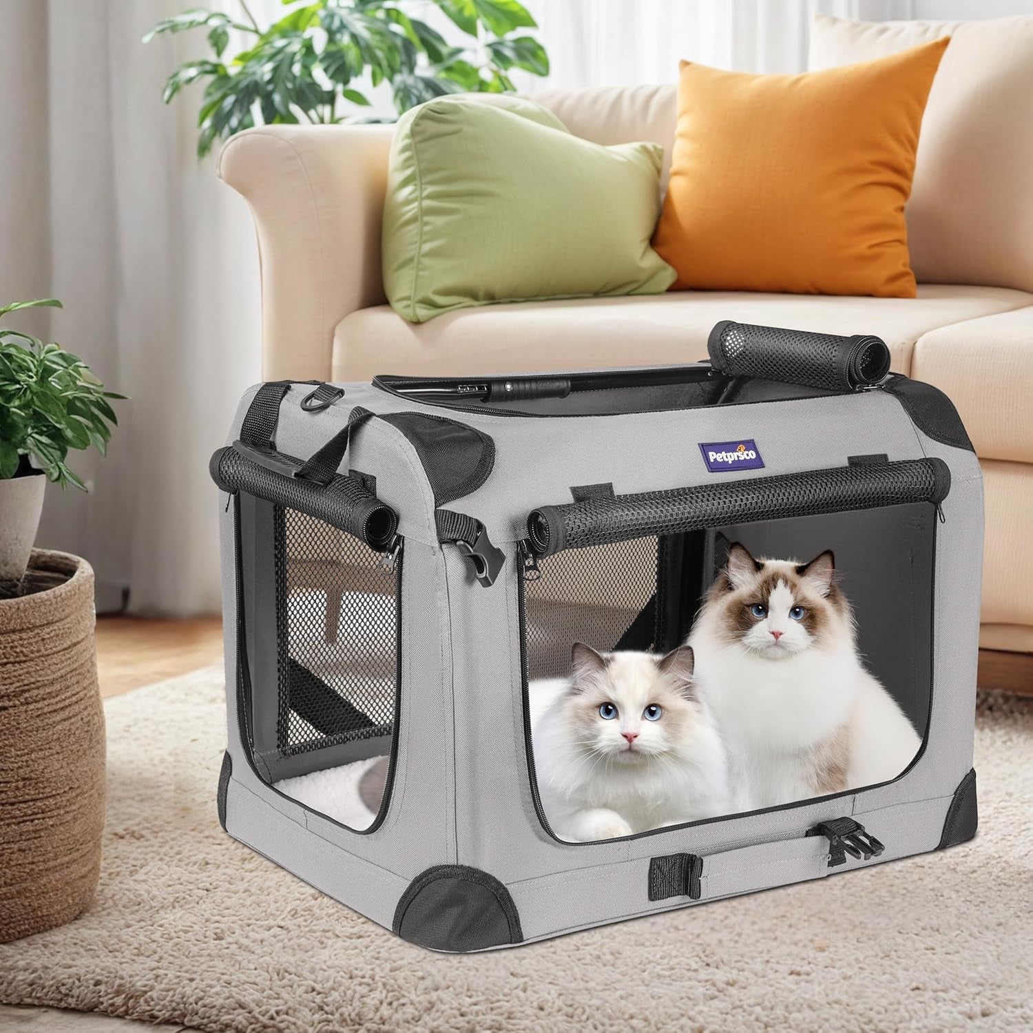 Large Cat Carrier for 2 Cats Small Medium Dogs, Soft Pet Carrier 60X42X42Cm for Traveling with Warm Blanket Foldable Bowl and Washable Pad