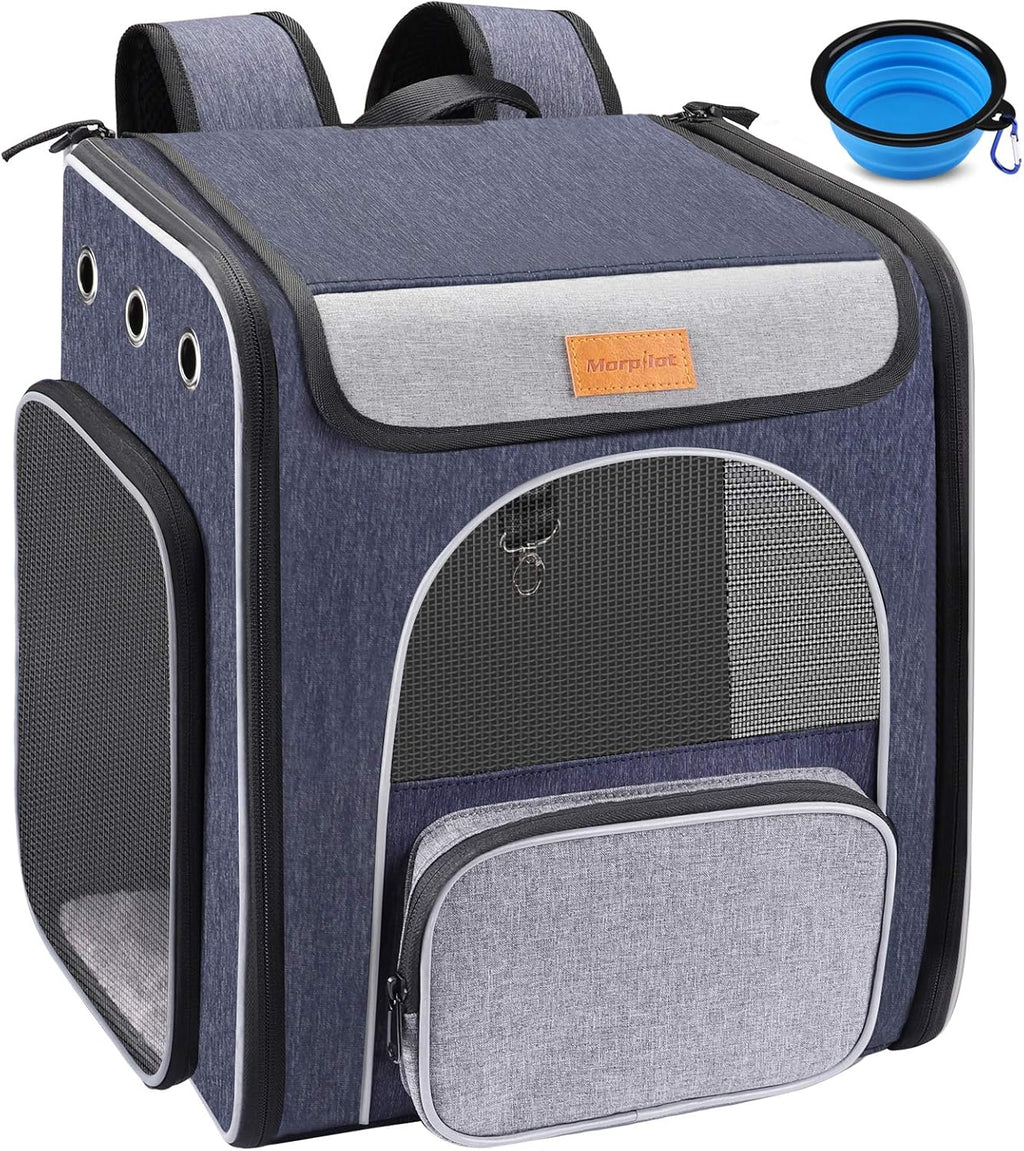 ® Cat Carrier Backpack, Foldable Pet Backpack Carrier for Cats and Small Dogs, Breathable Dog Carrier Backpack with Inner Safety Leash + Folding Dog Bowl Ideal for Hiking Traveling Outdoor Use