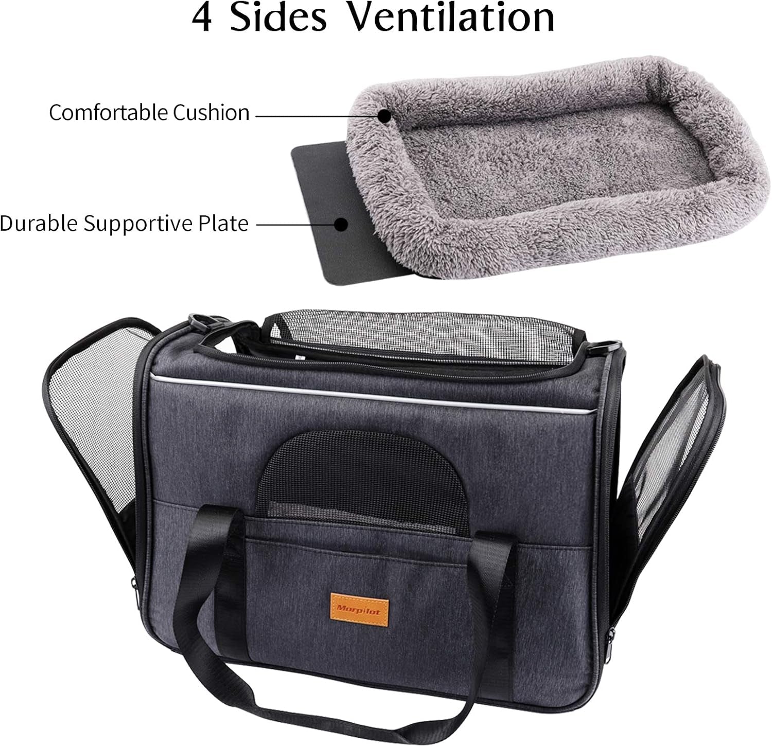 Ultimate Grey Cat Carrier: Portable Soft-Sided Travel Bag for Cats and Small Dogs - Airline Approved with Shoulder Strap, Removable Mat, and Folding Pet Bowl