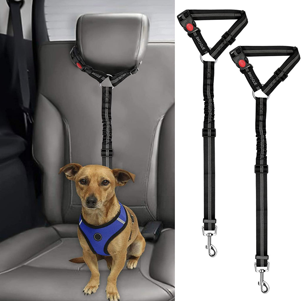 Secure Your Pet with Style: Adjustable 2-Pack Dog & Cat Safety Seat Belt Straps for Car Travel - Durable Black Elastic Bungee Harness