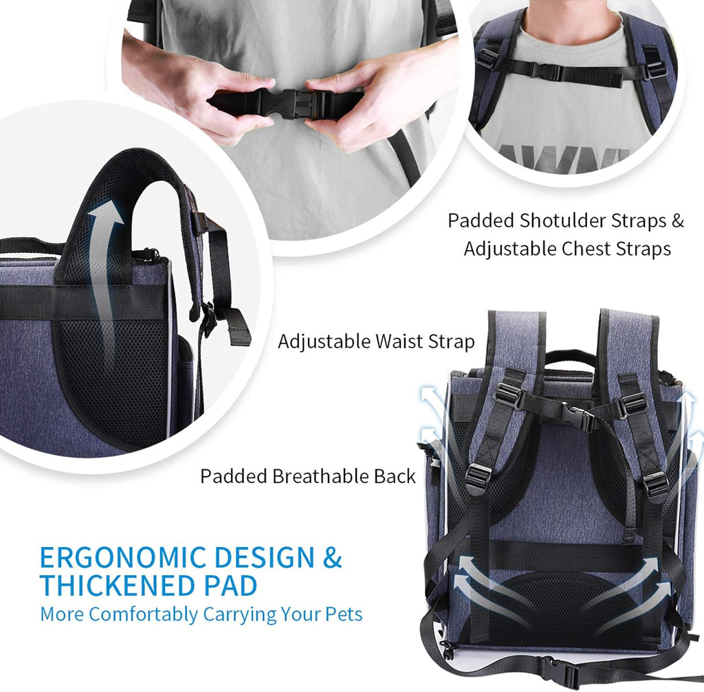 ® Cat Carrier Backpack, Foldable Pet Backpack Carrier for Cats and Small Dogs, Breathable Dog Carrier Backpack with Inner Safety Leash + Folding Dog Bowl Ideal for Hiking Traveling Outdoor Use