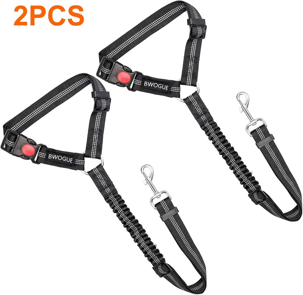 Secure Your Pet with Style: Adjustable 2-Pack Dog & Cat Safety Seat Belt Straps for Car Travel - Durable Black Elastic Bungee Harness