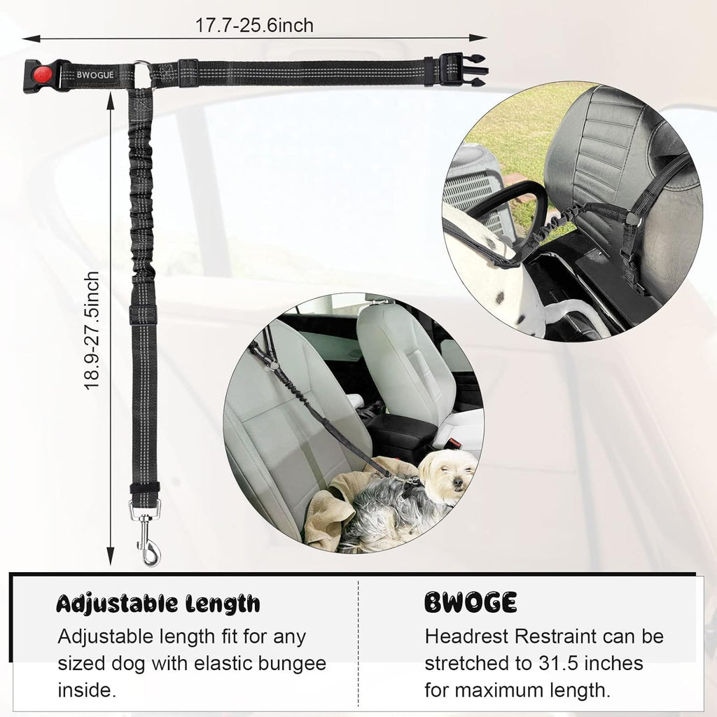 Secure Your Pet with Style: Adjustable 2-Pack Dog & Cat Safety Seat Belt Straps for Car Travel - Durable Black Elastic Bungee Harness