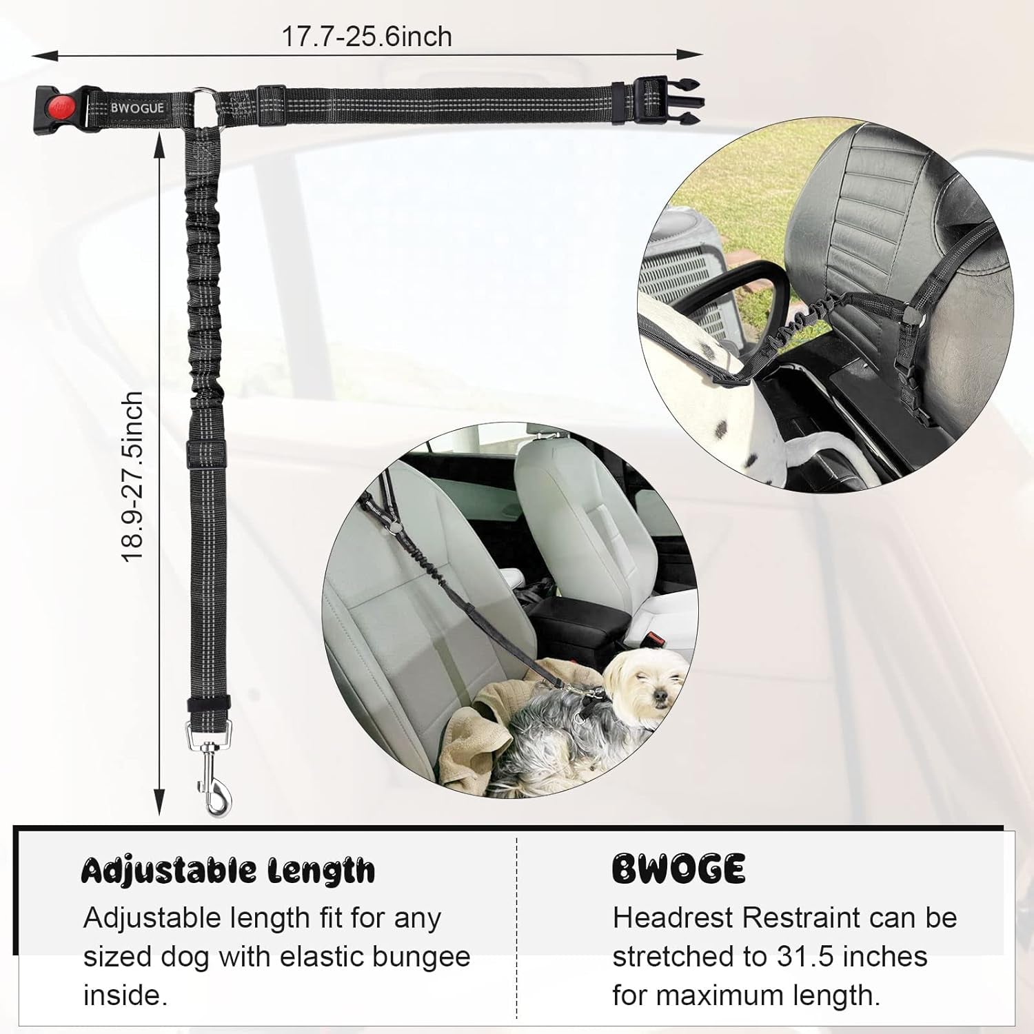 Secure Your Pet with Style: Adjustable 2-Pack Dog & Cat Safety Seat Belt Straps for Car Travel - Durable Black Elastic Bungee Harness