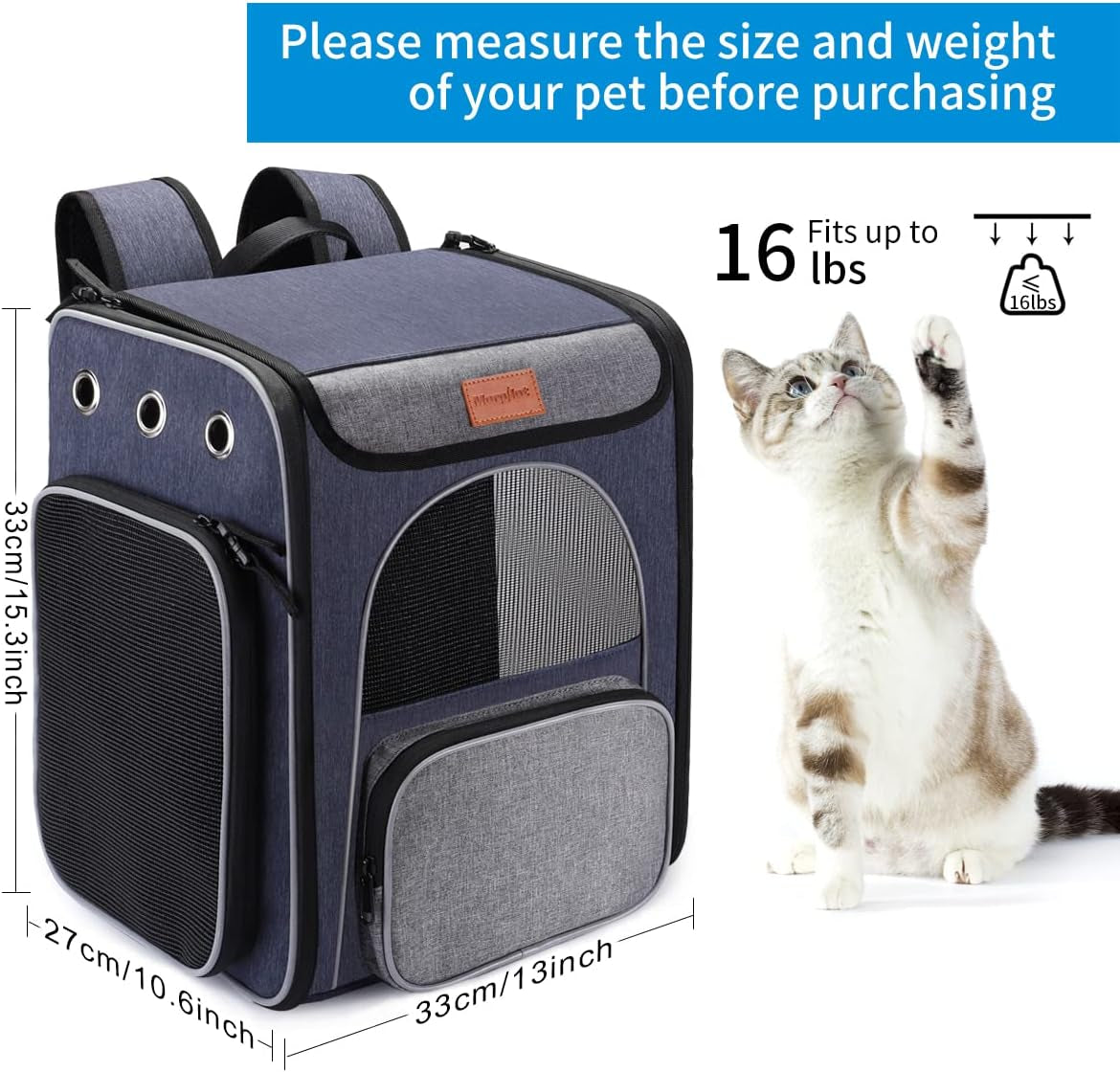 ® Cat Carrier Backpack, Foldable Pet Backpack Carrier for Cats and Small Dogs, Breathable Dog Carrier Backpack with Inner Safety Leash + Folding Dog Bowl Ideal for Hiking Traveling Outdoor Use