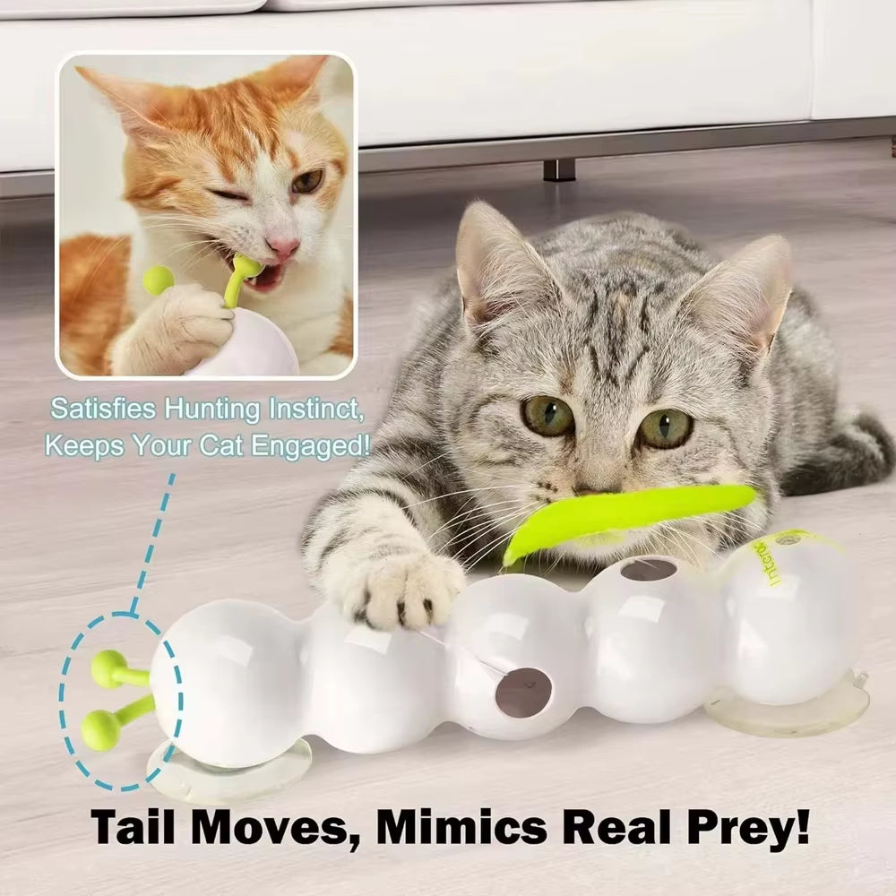 Caterpillar Interactive Cat Toy Motion Activated Wack a Worm Post Toy Rechargeable Automatic Teasing Cat Toy with Tail for Cats
