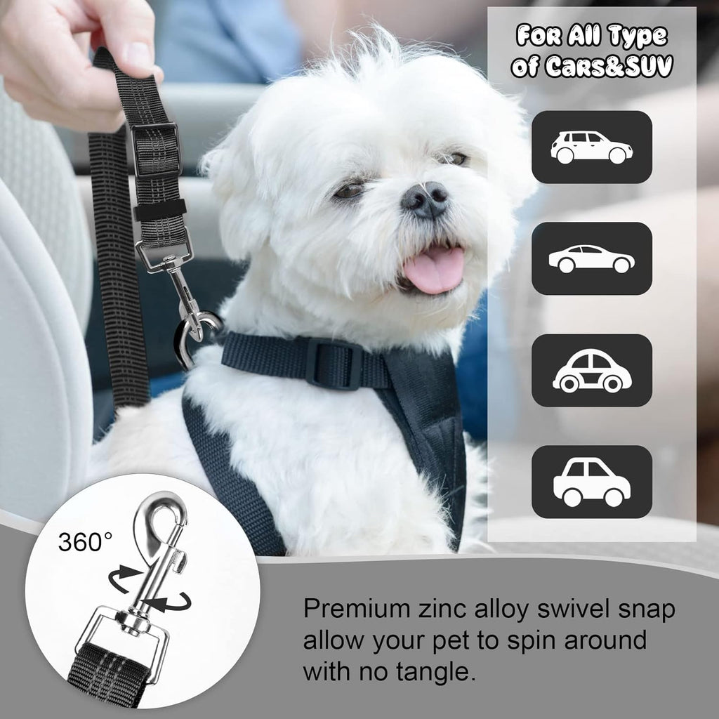 Secure Your Pet with Style: Adjustable 2-Pack Dog & Cat Safety Seat Belt Straps for Car Travel - Durable Black Elastic Bungee Harness
