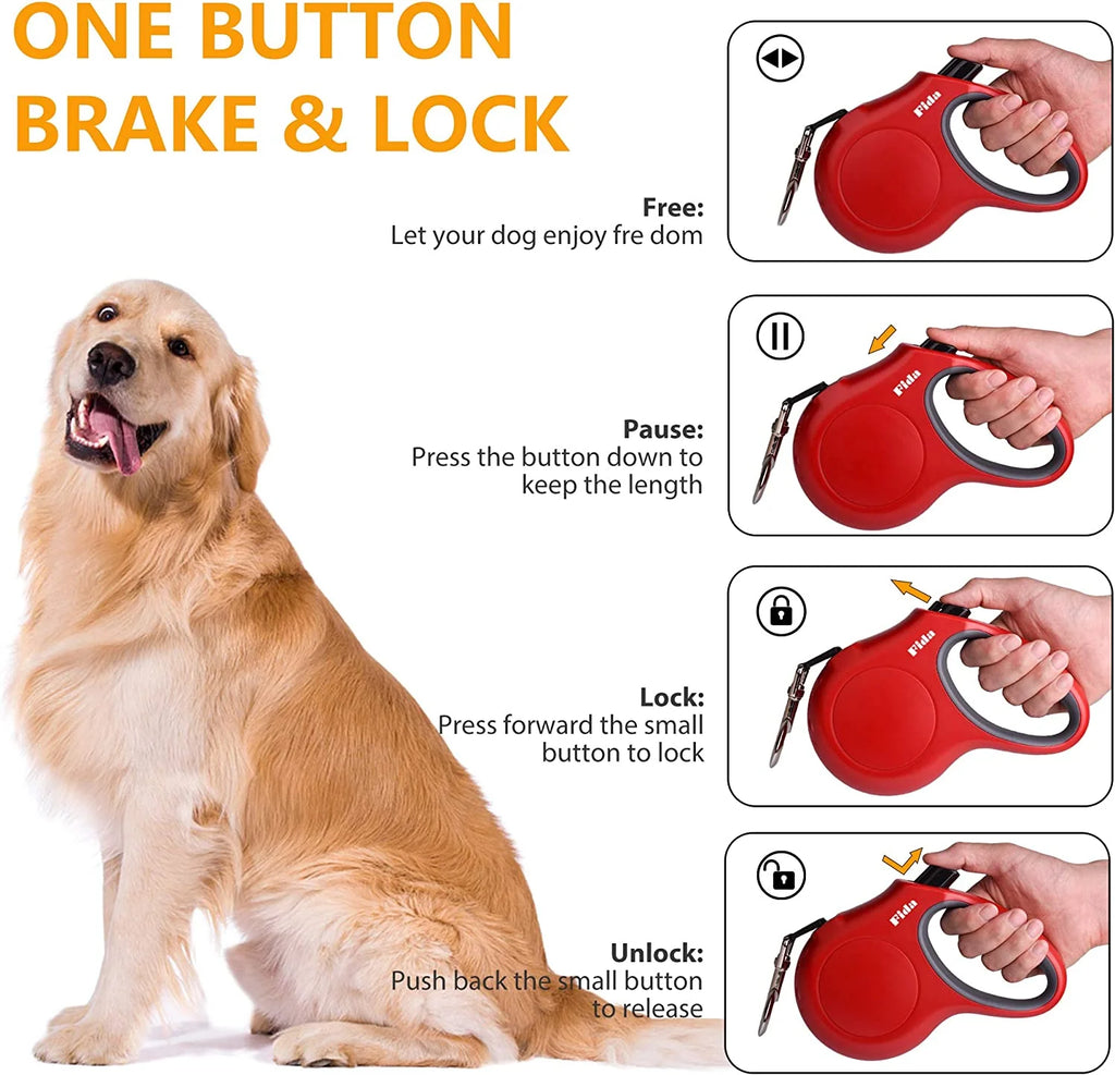 Retractable 16 Ft Dog Leash with Poop Bag Dispenser - Ideal for Medium Dogs and Cats up to 44 Lbs, Featuring Anti-Slip Handle and Tangle-Free Reflective Nylon Tape