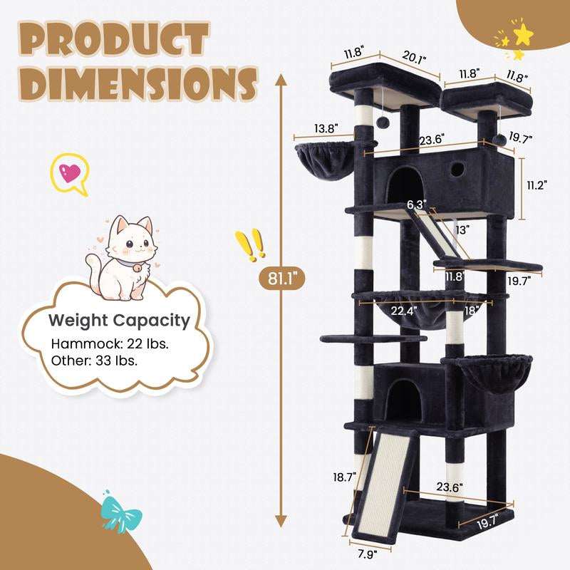 Elevate Your Cat's Playtime with the SHA CERLIN 81-Inch Multi-Level Cat Tree Tower - Perfect for Larger Cats and Multi-Cat Households!